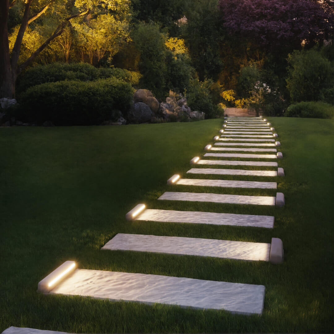 Подсветка для шаговой плиты STONE Серая Галька 990мм на 330мм на объекте фото 3