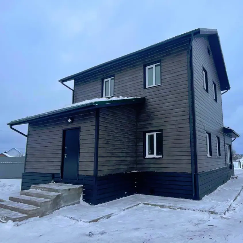 Фасад 3 металлосайдинг Евро-Брус Винтаж, цоколь Черное Дерево 3D