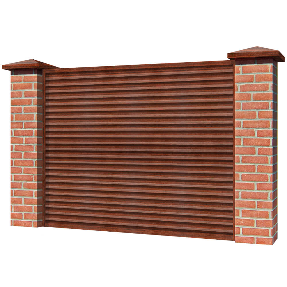 Забор жалюзи ЭКО-Z Венге SteelArt двусторонний на кирпичных столбах