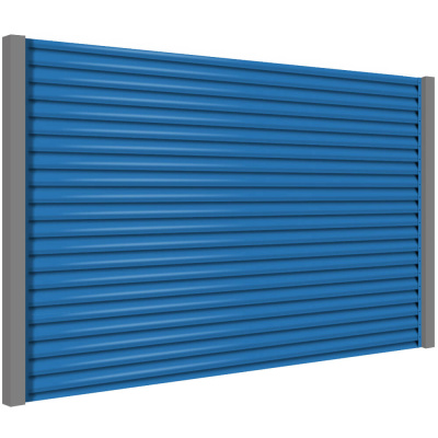 Секция забора жалюзи из ламелей еврожалюзи RAL5015 Небесно-Голубой с металлическими столбами